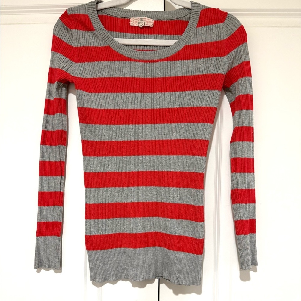 Pink Republic Red and Gray Striped Thermal Top